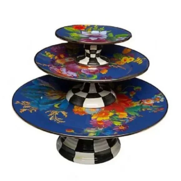 COPY - MacKenzie-Childs Flower Market / Courtly Check SmallPedestal Platter L…